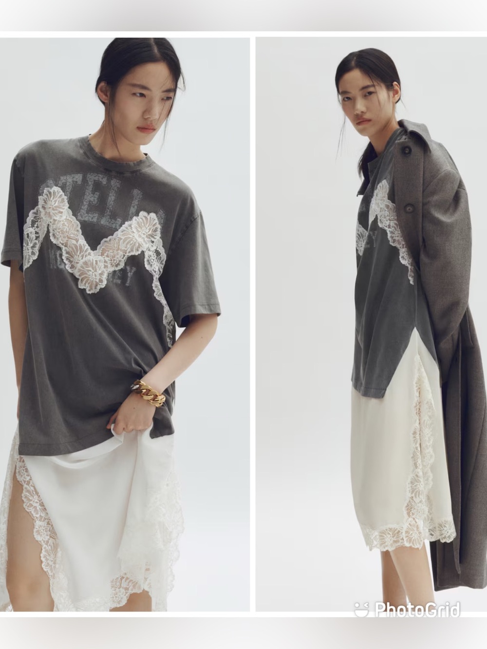 STELLA MCCARTNEY X H&M LACE-TRIMMED T-SHIRT DRESS Grey New with Tags!